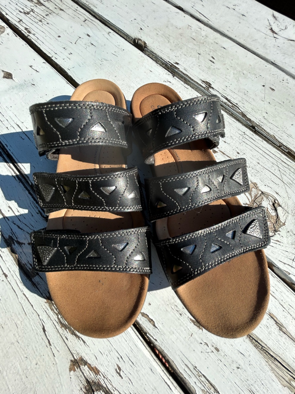 Clark's Women's Black Triple-Strap Comfort Sandals